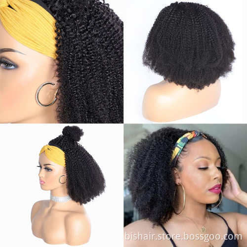 The headband wig is suitable for women's African curly real hair wig without glue and without front lace wig natural color